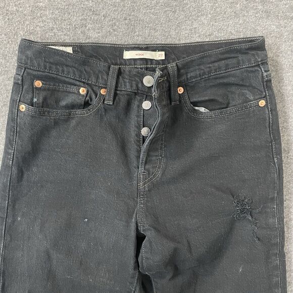 LEVI’S Button Fly Wedgie Fit Straight Leg Black Patch Jeans Womens Size 27 - Picture 1 of 13